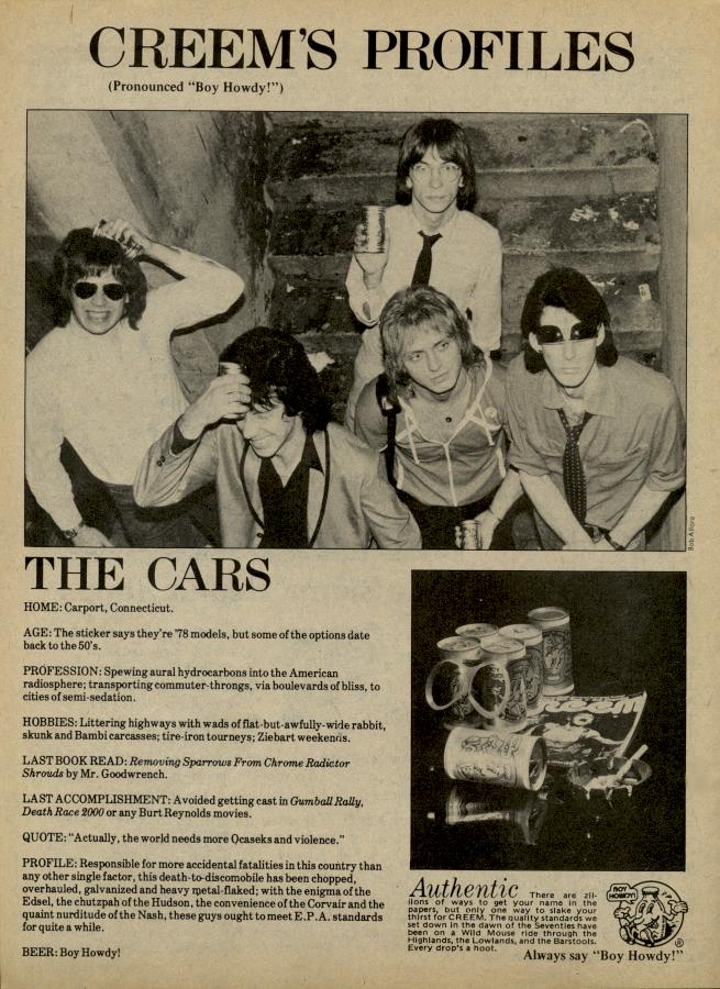 The Cars, from a band profile in the February 1979 edition of CREEM magazine