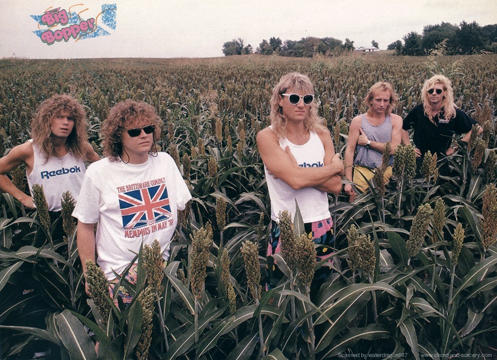 Def Leppard, circa 1987; from a pinup in THE BIG BOPPER magazine, exact issue unknown