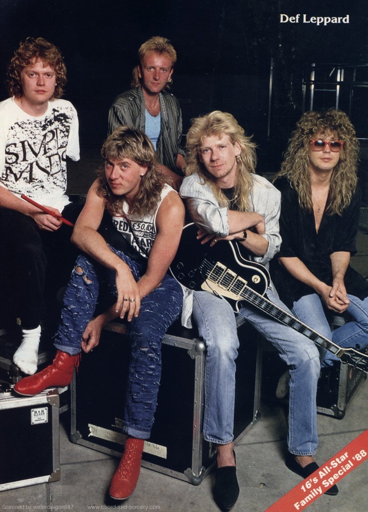 Def Leppard, circa 1987; from a pinup in 16 magazine, exact issue unknown