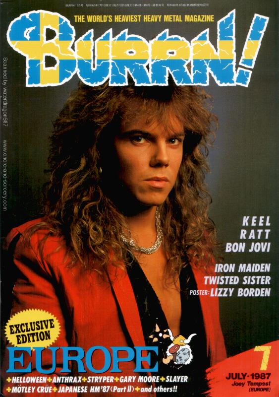 Joey Tempest, from the front cover of the July 1987 issue of BURRN! magazine