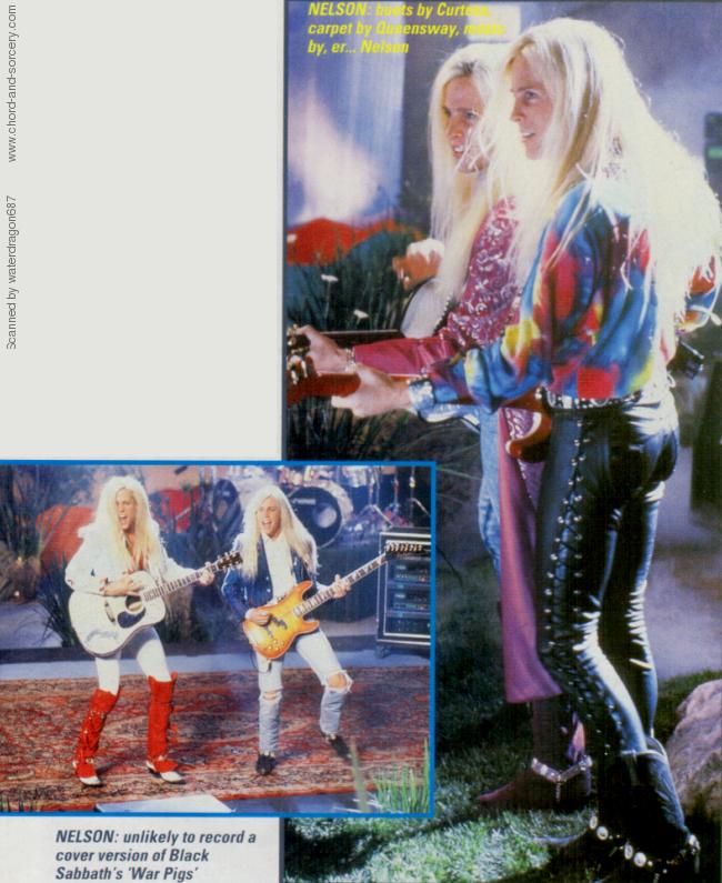 Matthew and Gunnar Nelson, circa 1991, on the set of the music video for '(I Can't Live Without Your) Love And Affection.' Photo from an article in KERRANG! magazine, exact issue unknown.