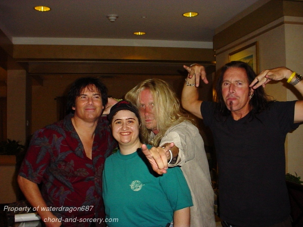 Jimi Jamison, Chris Grove, Barry Dunaway, and one very happy Survivor fan, 12 August, 2005. Property of waterdragon687; not to be reproduced without permission.