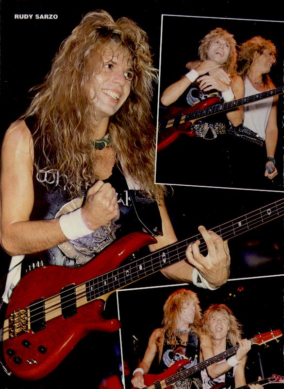 Rudy Sarzo (with David Coverdale, top inset, and Adrian Vandenberg, bottom inset), circa 1987; from a METAL EDGE pinup