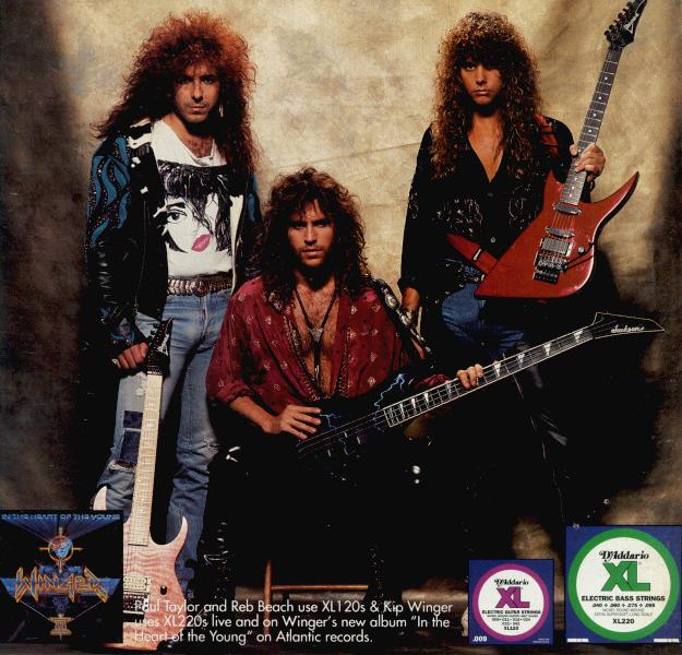 Winger, in a 1991 ad for D'Addario strings