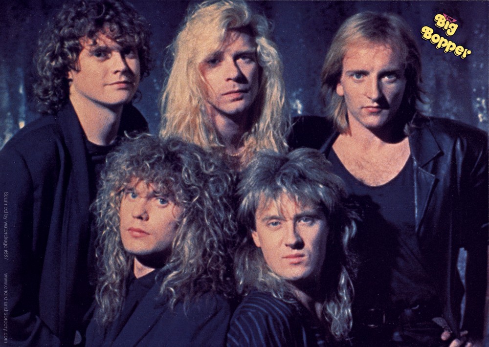 Def Leppard, circa 1987; from a pinup in THE BIG BOPPER magazine, exact issue unknown