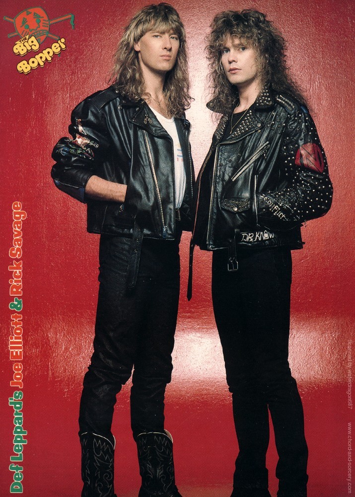 Joe Elliott and Rick Savage, circa 1987; from a pinup in THE BIG BOPPER magazine, exact issue unknown