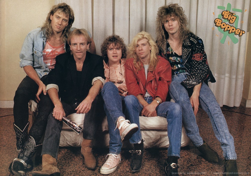 Def Leppard, circa 1987; from a pinup in THE BIG BOPPER magazine, exact issue unknown